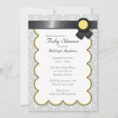Geel en grijs Damask Baby Shower-uitnodigingen Kaart (Voorkant)