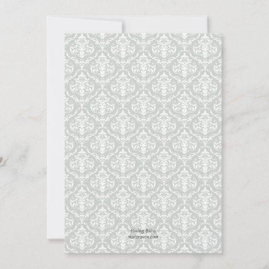 Geel en grijs Damask Baby Shower-uitnodigingen Kaart (Achterkant)
