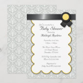 Geel en grijs Damask Baby Shower-uitnodigingen Kaart (Voorkant / Achterkant)