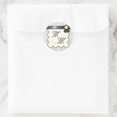 Geel en grijs Damask dubbelmonogram Sticker (Tas)