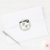 Geel en grijs Damask dubbelmonogram Sticker (Envelop)