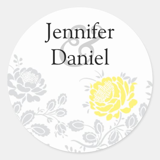 Geel en grijs Damask Envelope Seal Ronde Sticker (Voorkant)
