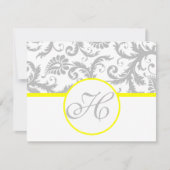 Geel en grijs Damask RSVP invoegen (Voorkant)