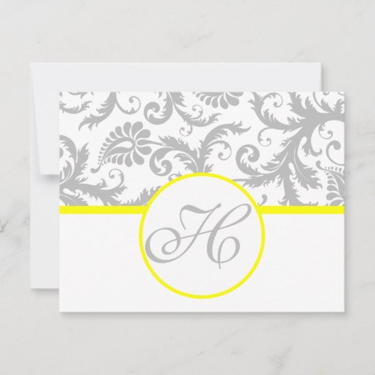 Geel en grijs Damask RSVP invoegen (Voorkant)