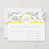Geel en grijs Damask RSVP invoegen (Achterkant)