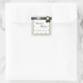 Geel en grijs Damask Wedding Favor Stickers (Tas)