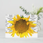 Geel en grijs Damask Wedding Kaart (Staand voorkant)