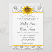 Geel en grijs Damask Wedding Kaart (Achterkant)