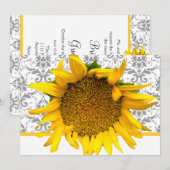 Geel en grijs Damask Wedding Kaart (Voorkant / Achterkant)
