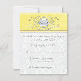 Geel en grijs damast antwoordkaart RSVP kaartje