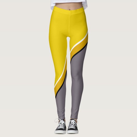 Geel en grijs diagonaal leggings (Voorkant)