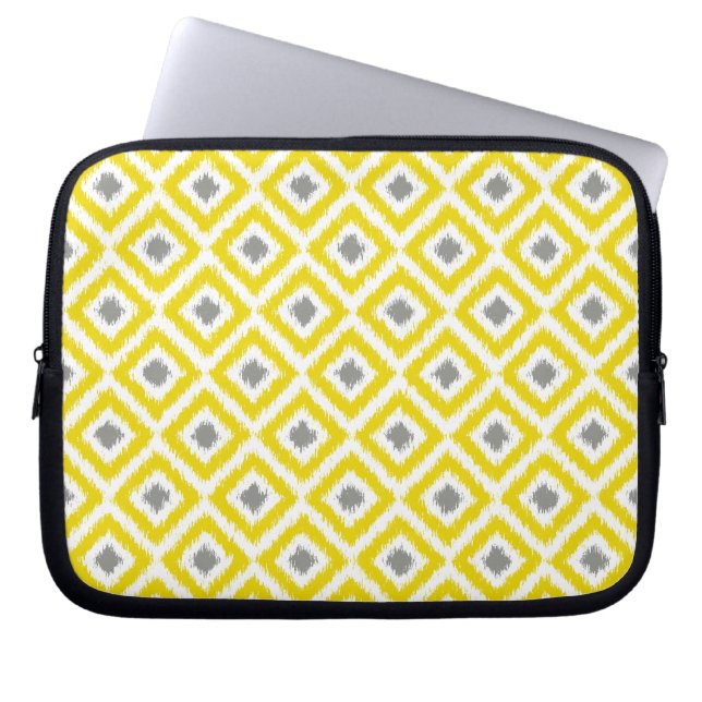 Geel en grijs Diamond Ikat Pattern Laptop Sleeve (Voorkant)