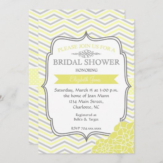 Geel en grijs  douche Uitnodiging (Voorkant / Achterkant)