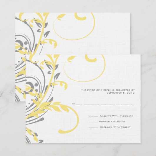 Geel en grijs dubbelbloemig huwelijk RSVP (Voorkant / Achterkant)