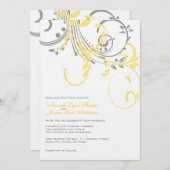 Geel en grijs dubbelbloemige bruiloft kaart (Voorkant / Achterkant)