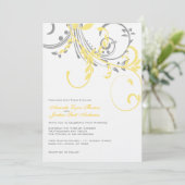 Geel en grijs dubbelbloemige bruiloft kaart (Staand voorkant)