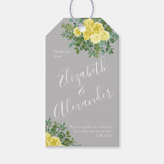 Geel en grijs  Elegant Floral Wedding Cadeaulabel (Voorkant)