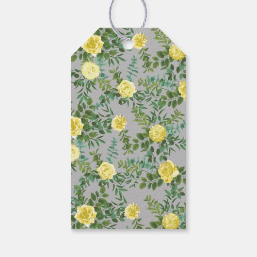 Geel en grijs  Elegant Floral Wedding Cadeaulabel (Achterkant)