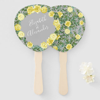 Geel en grijs  Elegant Floral Wedding Handwaaier