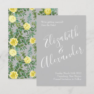 Geel en grijs Elegant Floral Wedding Kaart
