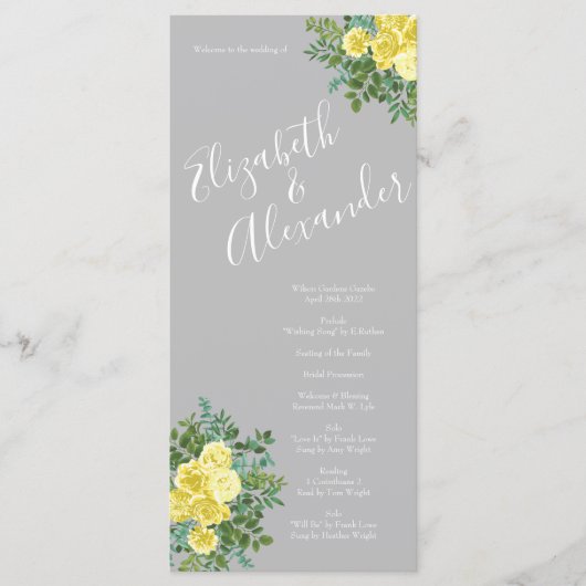 Geel en grijs  Elegant Floral Wedding Menu (Voorkant)