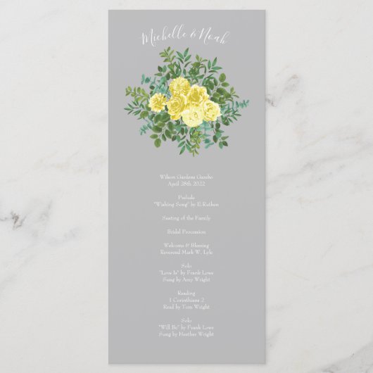 Geel en grijs  Elegant Floral Wedding Menu (Voorkant)