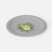 Geel en grijs Elegant Floral Wedding Papieren Bordje (Gekanteld)