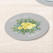 Geel en grijs  Elegant Floral Wedding Ronde Kartonnen Onderzetter (Gebogen)