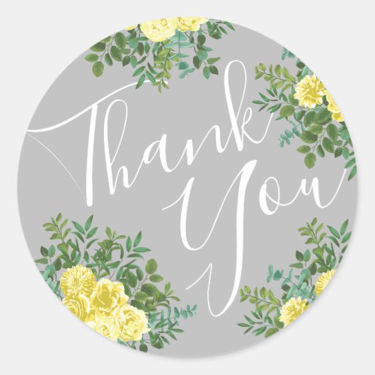 Geel en grijs  Elegant Floral Wedding Ronde Sticker (Voorkant)