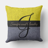 Geel en grijs Elegant Monogram Weddenschap Kussen (Achterkant)