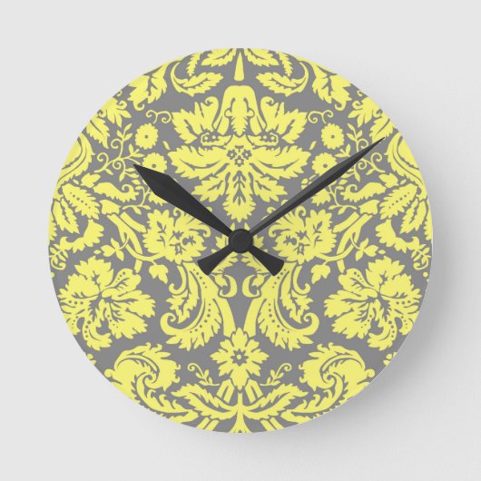 Geel en grijs Fancy Damask Patterned Ronde Klok (Voorkant)