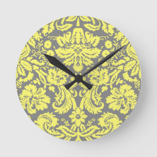Geel en grijs Fancy Damask Patterned Ronde Klok