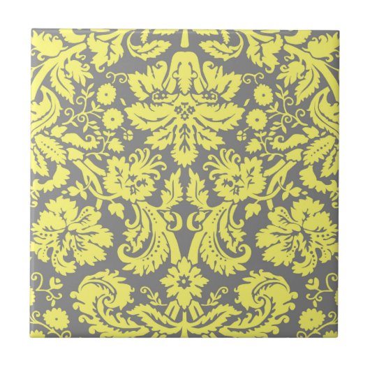 Geel en Grijs Fancy Gevormd Damast Tegeltje (Voorkant)