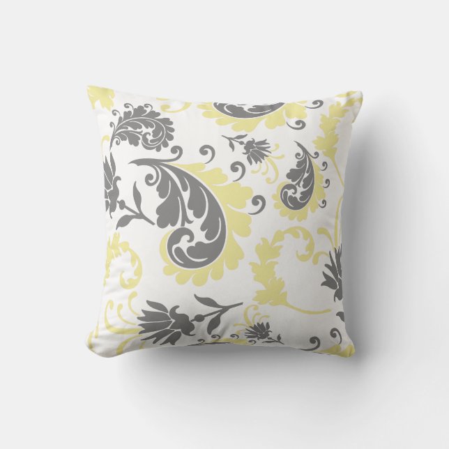 Geel en grijs Floral Accent Pillow 16x16 Kussen (Voorkant)