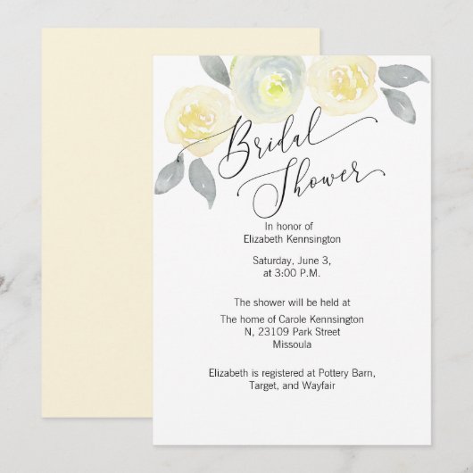 Geel en grijs Floral Bridal Shower Kaart (Voorkant / Achterkant)