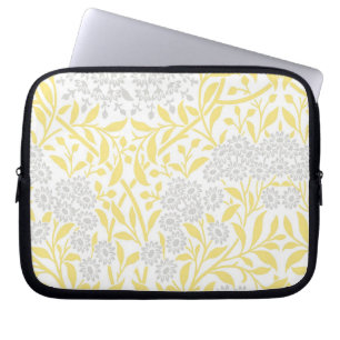 Geel en grijs Floral Damask Pattern Laptop Sleeve