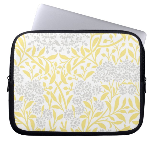 Geel en grijs Floral Damask Pattern Laptop Sleeve (Voorkant)