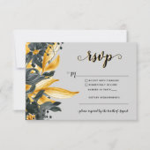 Geel en grijs Floral Elegant Script Modern Weddens RSVP Kaartje (Voorkant)