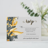 Geel en grijs Floral Elegant Script Modern Weddens RSVP Kaartje (Staand voorkant)