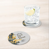 Geel en grijs Floral Elegant Wedding Drink Saver Ronde Kartonnen Onderzetter (Insitu)
