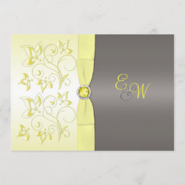 Geel en grijs Floral Monogrammed Invitation Kaart
