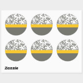 Geel en grijs Floral Pattern Ronde Sticker (Vel)