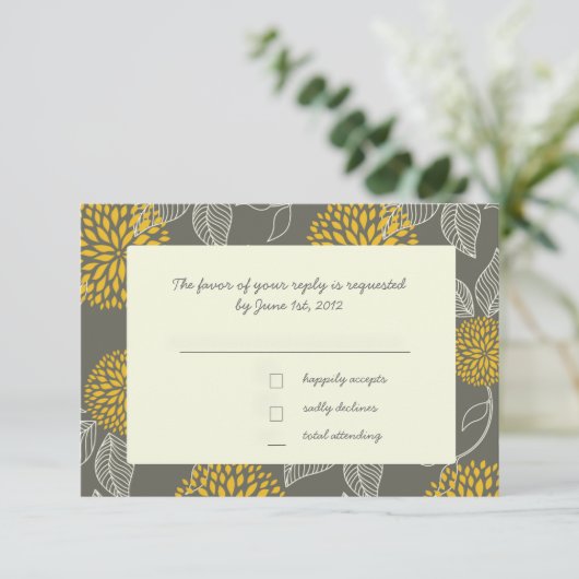 Geel en grijs  Floral RSVP (Staand voorkant)