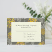 Geel en grijs Floral RSVP Kaartje (Staand voorkant)