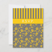 Geel en grijs Floral Striped RSVP Card Kaart (Voorkant)