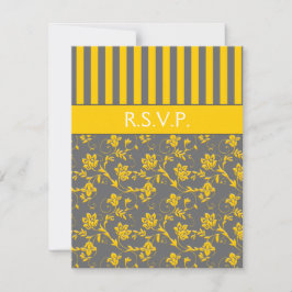 Geel en grijs Floral Striped RSVP Card Kaart