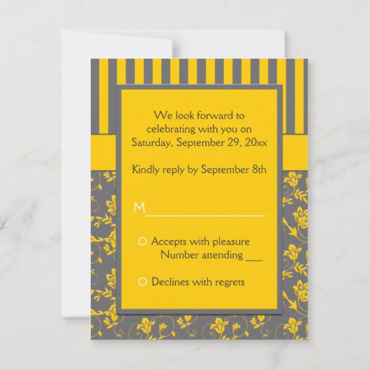 Geel en grijs Floral Striped RSVP Card Kaart (Achterkant)
