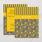 Geel en grijs Floral Striped RSVP Card Kaart (Voorkant / Achterkant)