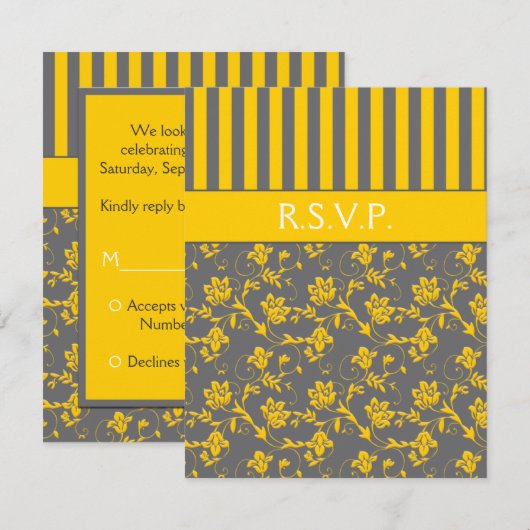 Geel en grijs Floral Striped RSVP Card Kaart (Voorkant / Achterkant)