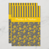 Geel en grijs Floral Striped Wedding Invitation Kaart (Voorkant / Achterkant)